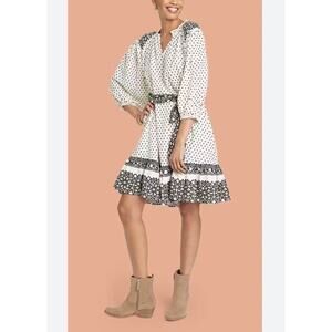 Knox Rose Western Peasant‎ Boho Dress Women's Small Tie Long Sleeve Polka Dot